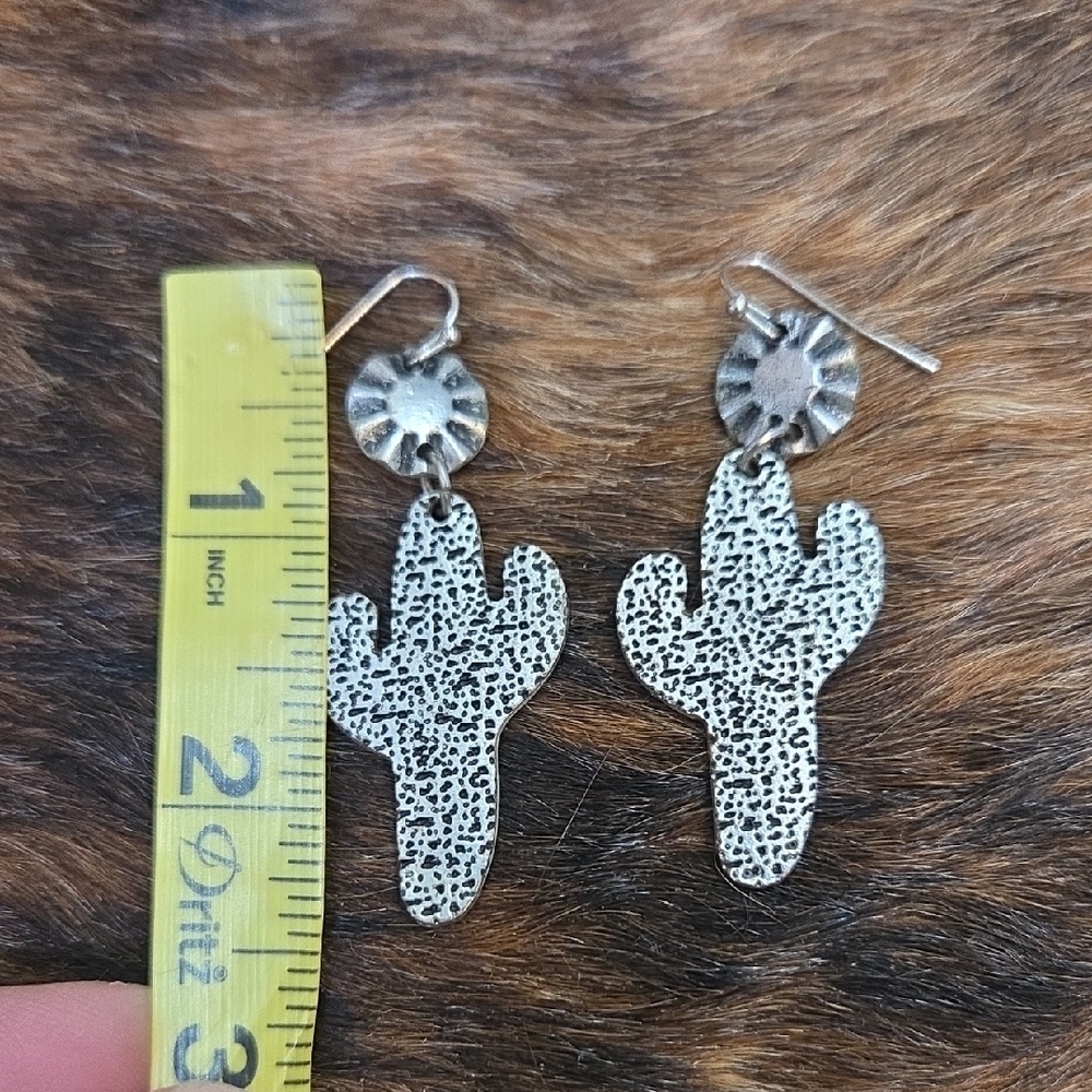 Silver Cactus Dangle Earrings - Picture 2 of 2